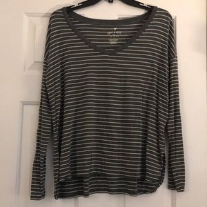 grey and white long sleeve